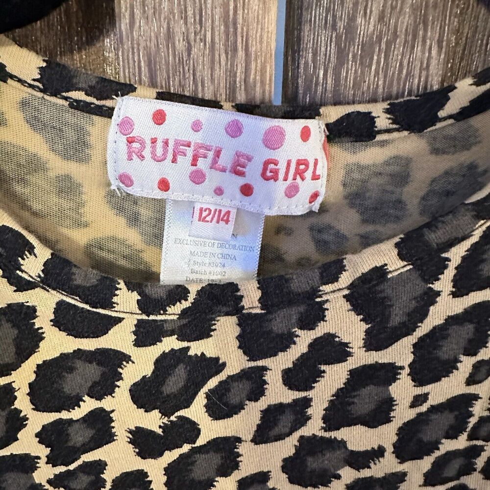 Ruffle Girl Leopard Dress 12/14 Girls Large C2 - Picture 2 of 6